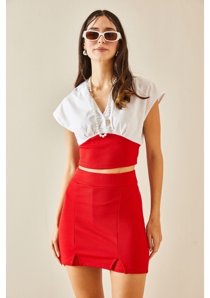 Kırmızı Gömlek Detaylı Crop Bluz 5YXK2-48365-04 fiyatları