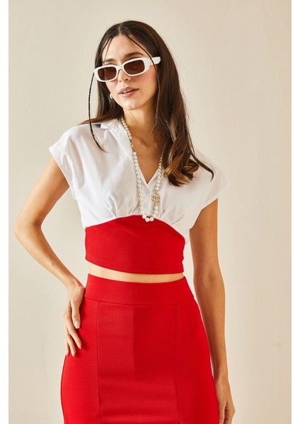 Kırmızı Gömlek Detaylı Crop Bluz 5YXK2-48365-04 modelleri