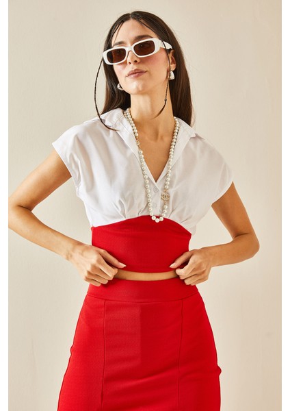 Kırmızı Gömlek Detaylı Crop Bluz 5YXK2-48365-04 fırsatları