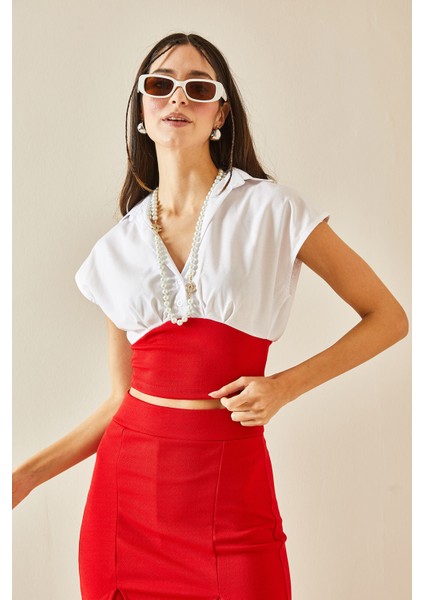 Kırmızı Gömlek Detaylı Crop Bluz 5YXK2-48365-04 indirimleri