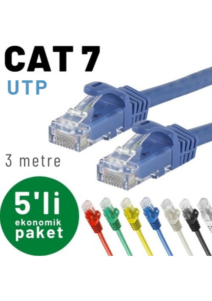 Irenıs 5 Adet 3 Metre Cat7 Kablo Ethernet Network Internet Lan Kablosu
