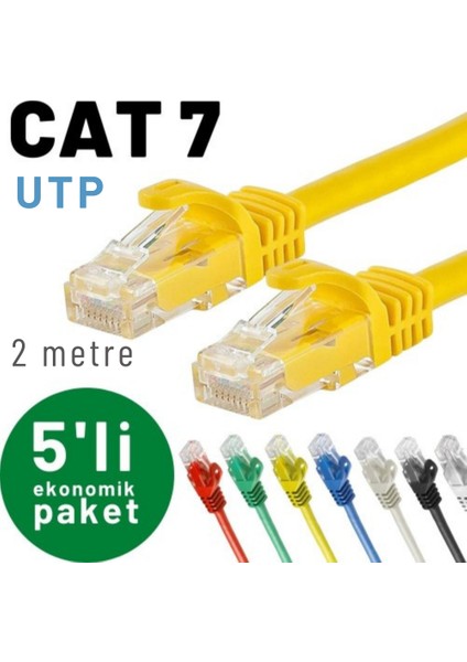 Irenıs 5 Adet 2 Metre Cat7 Kablo Ethernet Network Internet Lan Kablosu