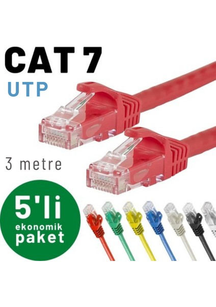 Irenıs 5 Adet 3 Metre Cat7 Kablo Ethernet Network Internet Lan Kablosu