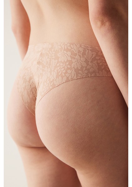 #izbırakmaz Invisible Laser Cut Lacy Dantel Bej Brazilian Külot