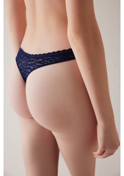 Easy Lace Dantel V Kesim Lacivert Tanga Külot fiyatları