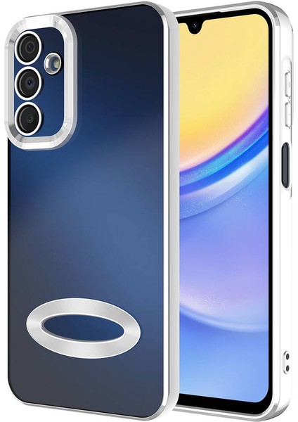 Galaxy A25 Kılıf Kamera Korumalı Logo Gösteren Omega Kapak Gümüş