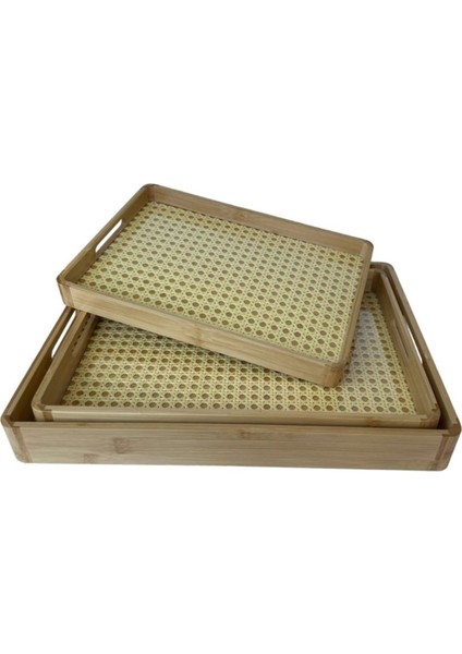 3 Lü Dikdörtgen Ahşap Tepsi ROYALEKS-SVR-GR92667