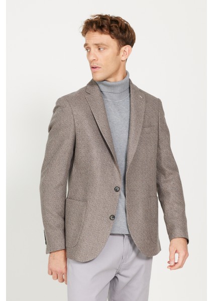 ALTINYILDIZ CLASSICS Erkek Kahve-mavi Slim Fit Dar Kesim Mono Yaka Desenli Yünlü Blazer Ceket fiyatları