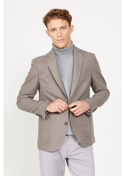 ALTINYILDIZ CLASSICS Erkek Kahve-mavi Slim Fit Dar Kesim Mono Yaka Desenli Yünlü Blazer Ceket modelleri