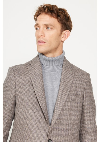 ALTINYILDIZ CLASSICS Erkek Kahve-mavi Slim Fit Dar Kesim Mono Yaka Desenli Yünlü Blazer Ceket indirimleri