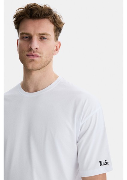 Ignıso Beyaz Bisiklet Yaka Baskılı Oversize Erkek Tshirt fırsatları