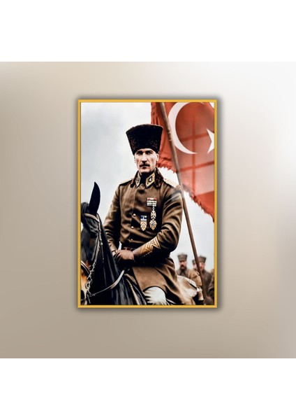Metal Çerçeveli Temperli Cam Tablo Üniformalı Atatürk Görseli fiyatları