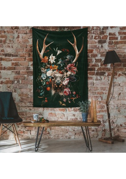 Floral Deer Duvar Örtüsü - 100 cm x 135 cm