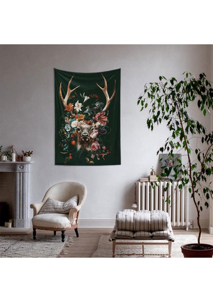 Floral Deer Duvar Örtüsü - 100 cm x 135 cm