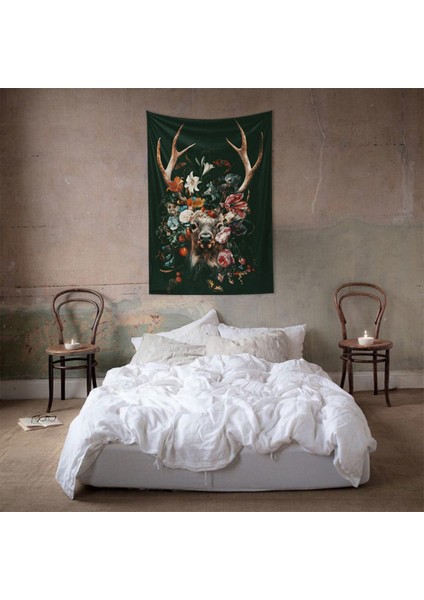 Floral Deer Duvar Örtüsü - 100 cm x 135 cm