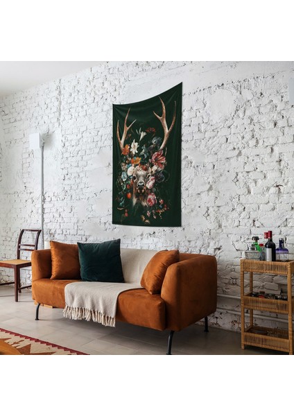 Floral Deer Duvar Örtüsü - 100 cm x 135 cm