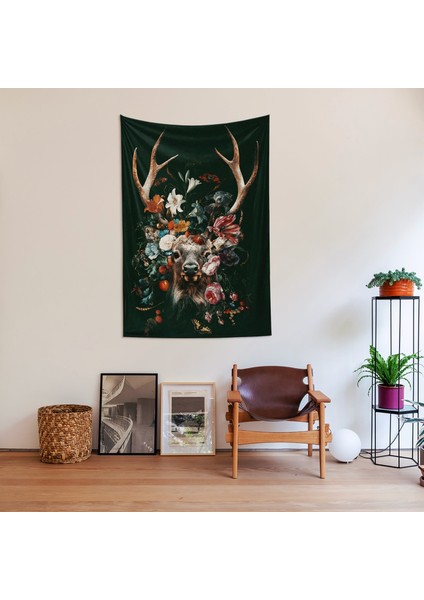 Floral Deer Duvar Örtüsü - 100 cm x 135 cm