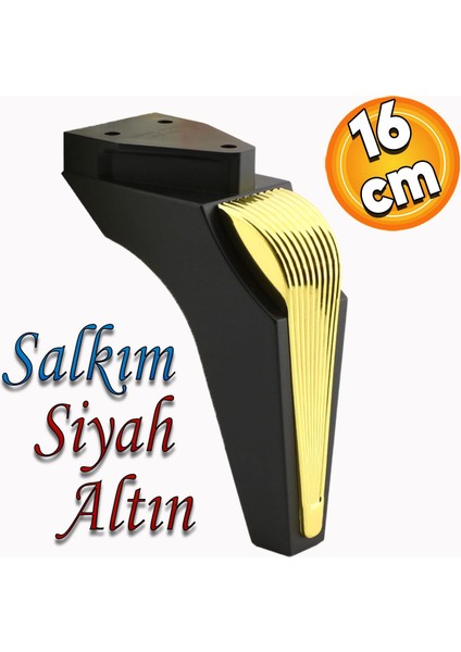 Salkım Mobilya Oturma Grubu Kanepe Sehpa Tv Ünitesi Koltuk Ayağı Baza Ayakları Siyah Altın 16 cm