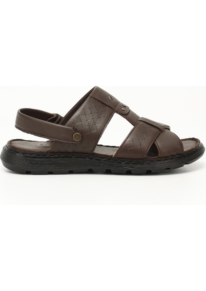 Erkek Kahverengi Hakiki Deri Comfort Sandalet