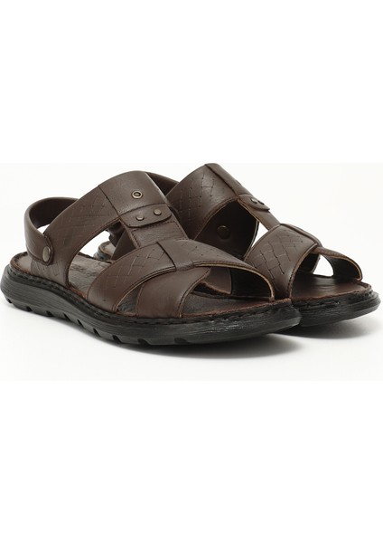 Erkek Kahverengi Hakiki Deri Comfort Sandalet