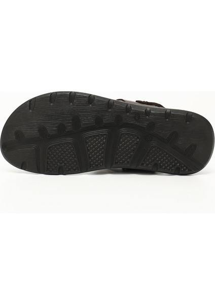 Erkek Kahverengi Hakiki Deri Comfort Sandalet