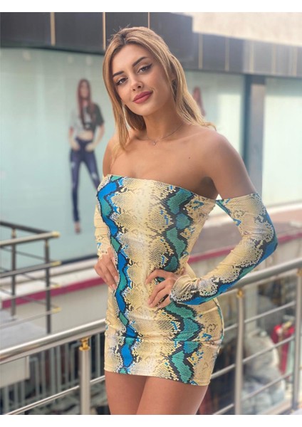 Yılan Desenli Sırt Dekolte Detaylı Mini Elbise fiyatları