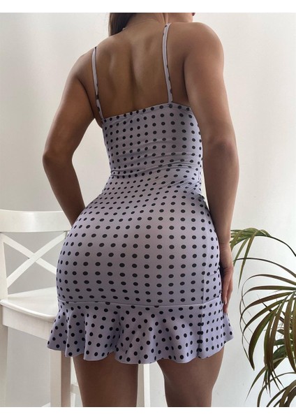 Puantiyeli Askılı Mini Elbise
