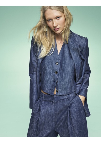 Relaxed Fit Keten Blazer Ceket