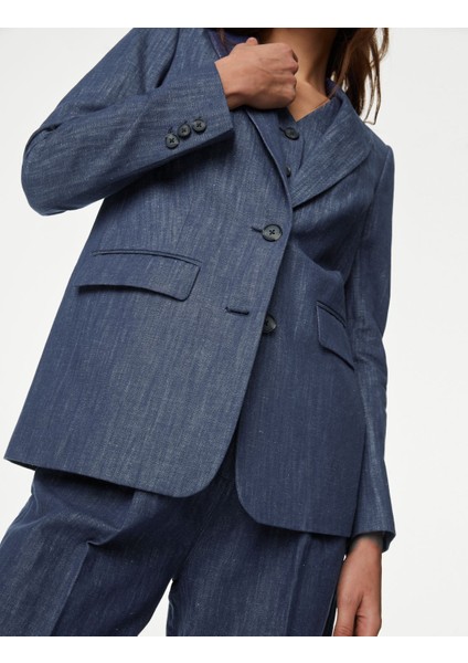 Relaxed Fit Keten Blazer Ceket indirimleri