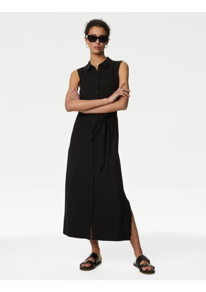 Marks & Spencer Regular Fit Midi Keten Elbise