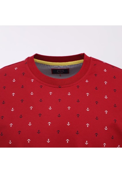 Erkek Kısa Kol Bisiklet Yaka Desenli T-Shirt - Czt-172 - Kırmızı fiyatları