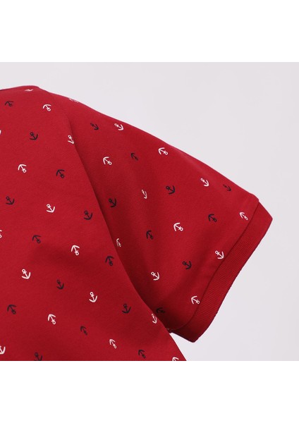 Erkek Kısa Kol Bisiklet Yaka Desenli T-Shirt - Czt-172 - Kırmızı modelleri