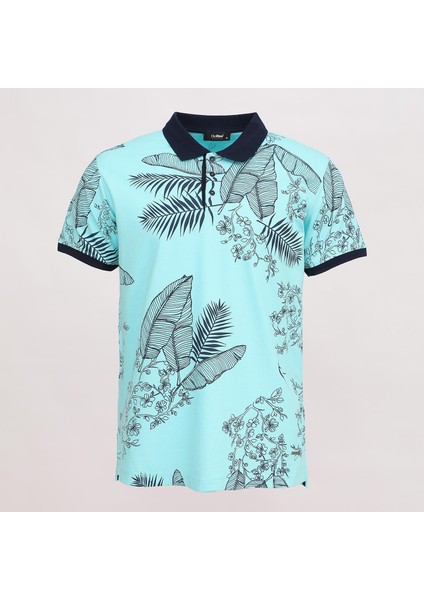 Erkek Kısa Kol Polo Yaka Baskılı T-Shirt - Pl-487 - Mint Yeşili