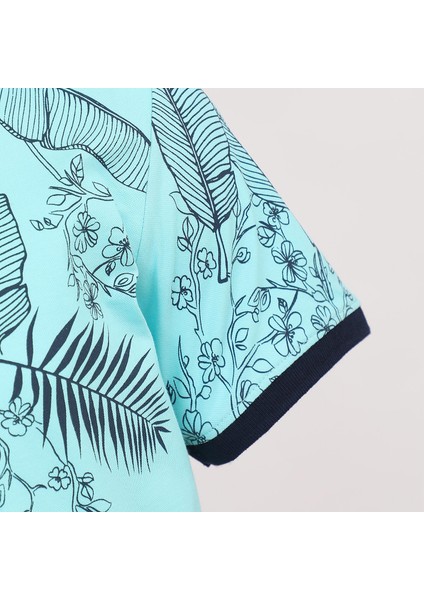 Erkek Kısa Kol Polo Yaka Baskılı T-Shirt - Pl-487 - Mint Yeşili modelleri