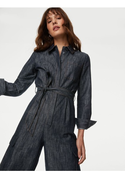 Uzun Kollu Denim Keten Tulum fiyatları