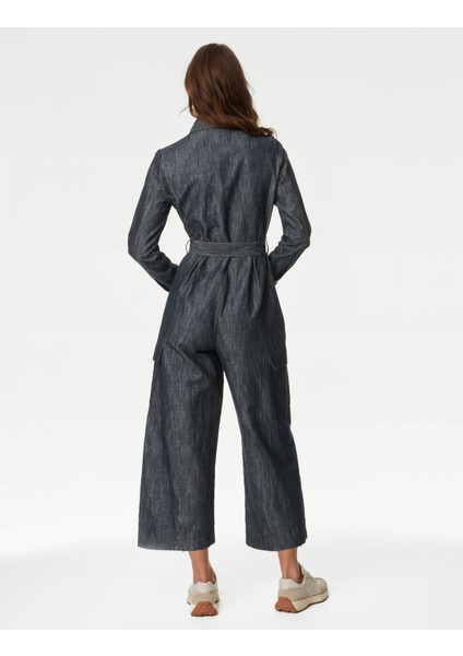 Uzun Kollu Denim Keten Tulum modelleri