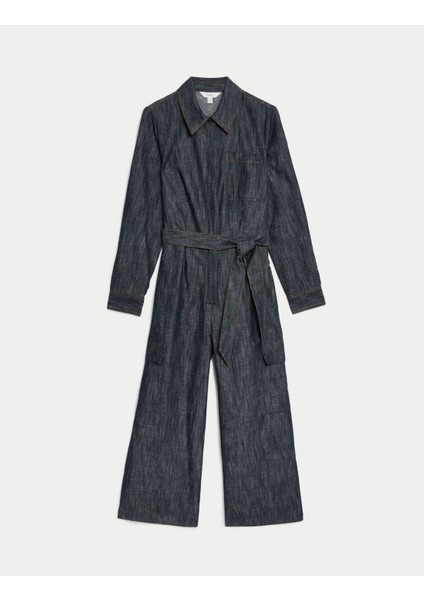 Uzun Kollu Denim Keten Tulum fırsatları