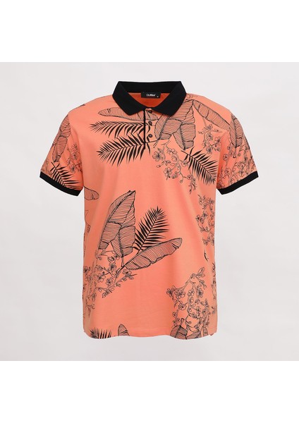 Erkek Kısa Kol Polo Yaka Baskılı T-Shirt - Pl-487 - Somon