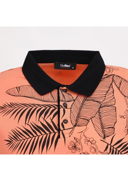 Erkek Kısa Kol Polo Yaka Baskılı T-Shirt - Pl-487 - Somon modelleri