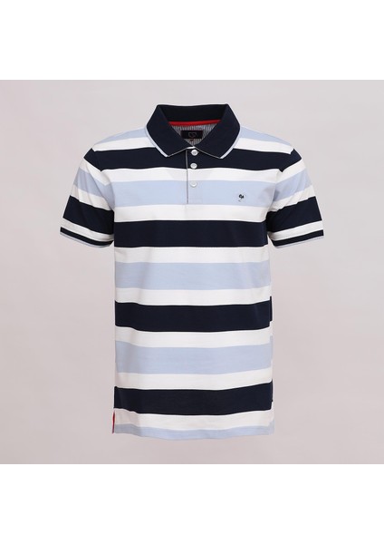 Erkek Kısa Kol Polo Yaka Çizgili T-Shirt - Czt-159 - Lacivert - Mavi