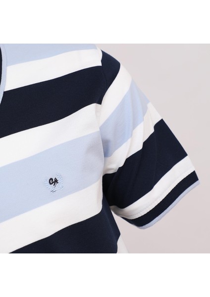 Erkek Kısa Kol Polo Yaka Çizgili T-Shirt - Czt-159 - Lacivert - Mavi modelleri