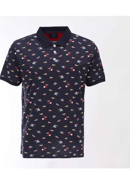 Erkek Kısa Kol Polo Yaka Desenli T-Shirt - Czt-174 - Lacivert