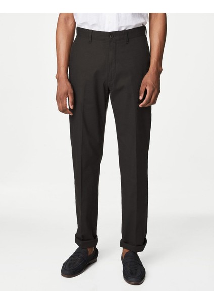 Regular Fit Keten Chino Pantolon