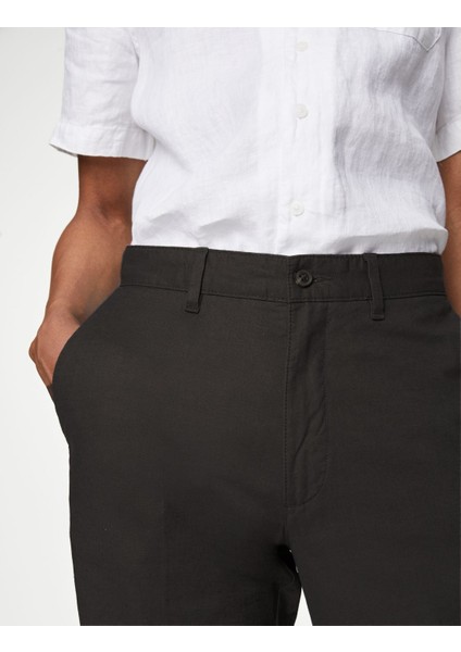 Regular Fit Keten Chino Pantolon