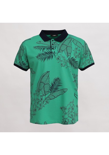 Erkek Kısa Kol Polo Yaka Baskılı T-Shirt - Pl-487 - Yeşil