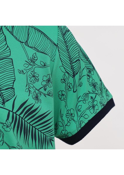 Erkek Kısa Kol Polo Yaka Baskılı T-Shirt - Pl-487 - Yeşil modelleri