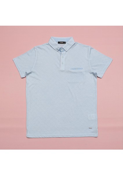 Erkek Kısa Kol Düğmeli Polo Yaka T-Shirt - Djs-276 - Buz Mavisi
