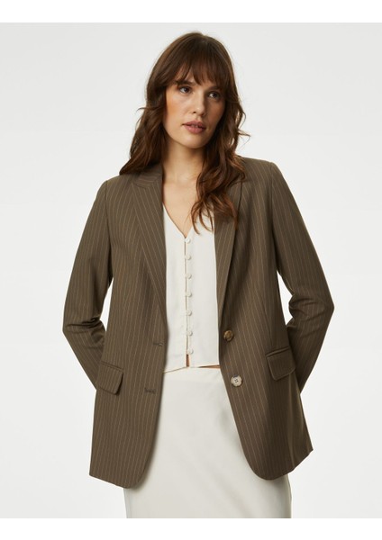 Marks & Spencer Relaxed Fit Çizgili Blazer Ceket