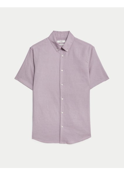 Regular Fit Kısa Kollu Keten Gömlek