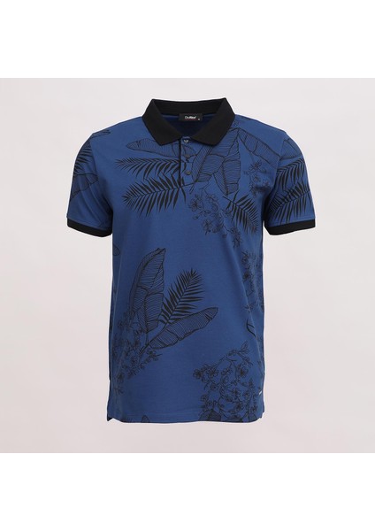 Erkek Kısa Kol Polo Yaka Baskılı T-Shirt - Pl-487 - Marine